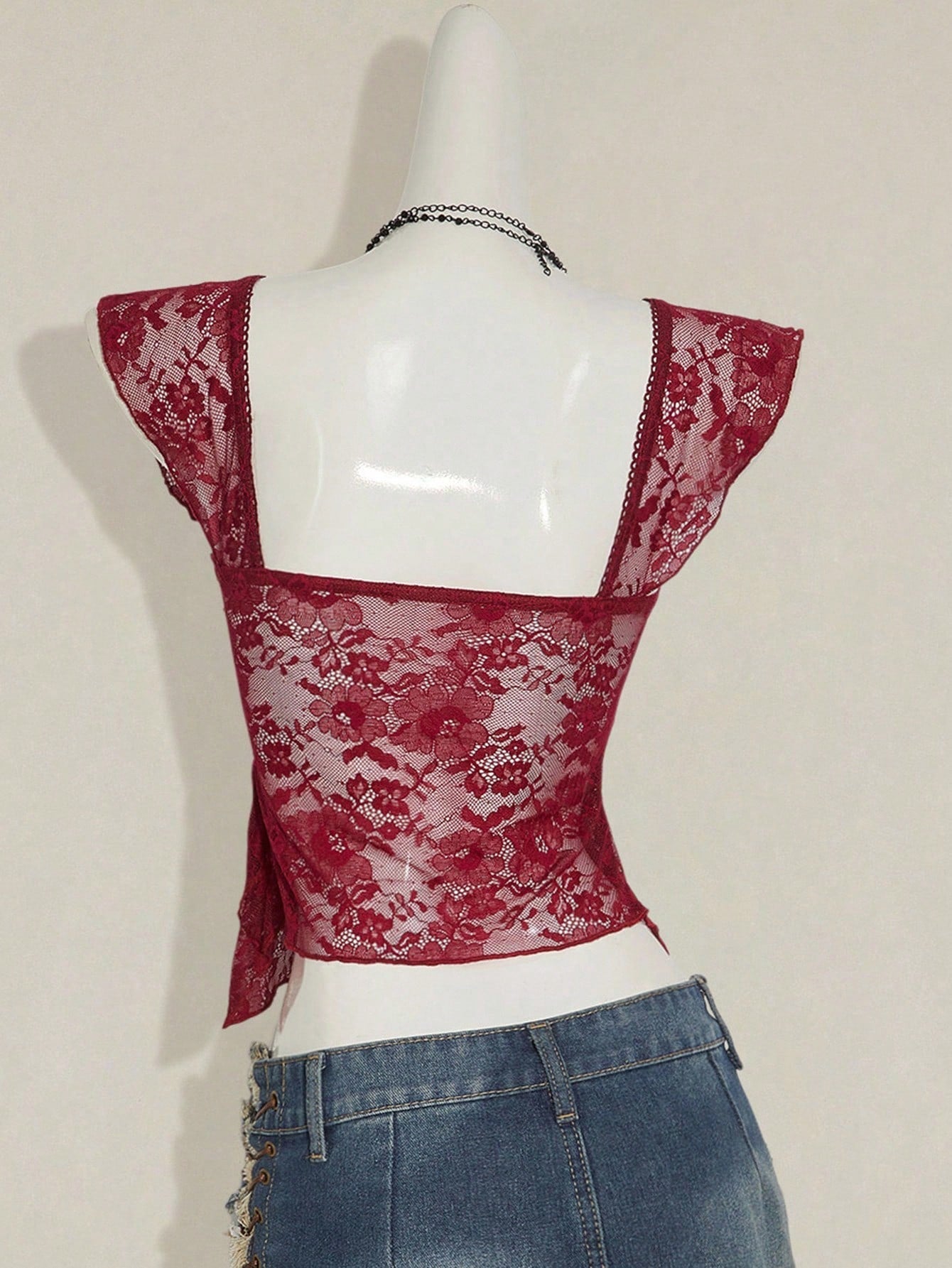 SHEIN ICON Women's Ruched Front Fitted Sexy Cutout Jacquard Romantic French Style Flare Sleeve Backless Casual Vacation Cropped Camisole