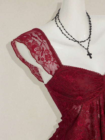 SHEIN ICON Women's Ruched Front Fitted Sexy Cutout Jacquard Romantic French Style Flare Sleeve Backless Casual Vacation Cropped Camisole