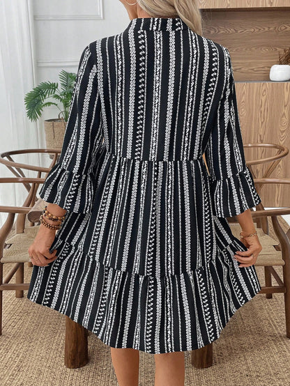 EMERY ROSE Women's Floral Print Cutout V-Neck Ruffled Hem Long Sleeve Mini Dress,Summer Dresses For Women