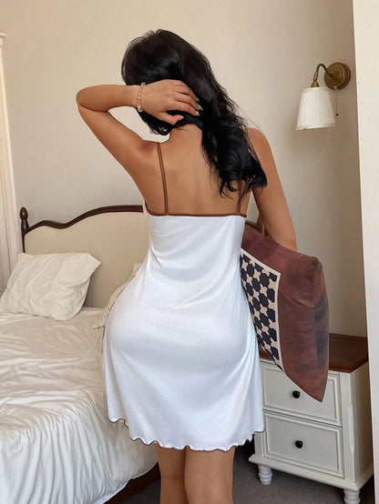 SHEIN Casual Multicolor Plant-Print Mini Nightgown For Women With Bow Detail And Soft Fabric See Through Dress Lingerie Sleepwear White Lingerie Dress