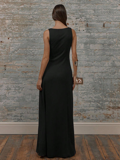 MUSERA Round Neck Drop Armhole Maxi Dress,Summer Dresses For Women Graduation Elegant Cute Sexy Vacation Boho Wedding Guest Beach Holiday Fall Wedding Guest, Elegant, Birthday, Church, Night Out Christmas, Halloween, Fall, Winter