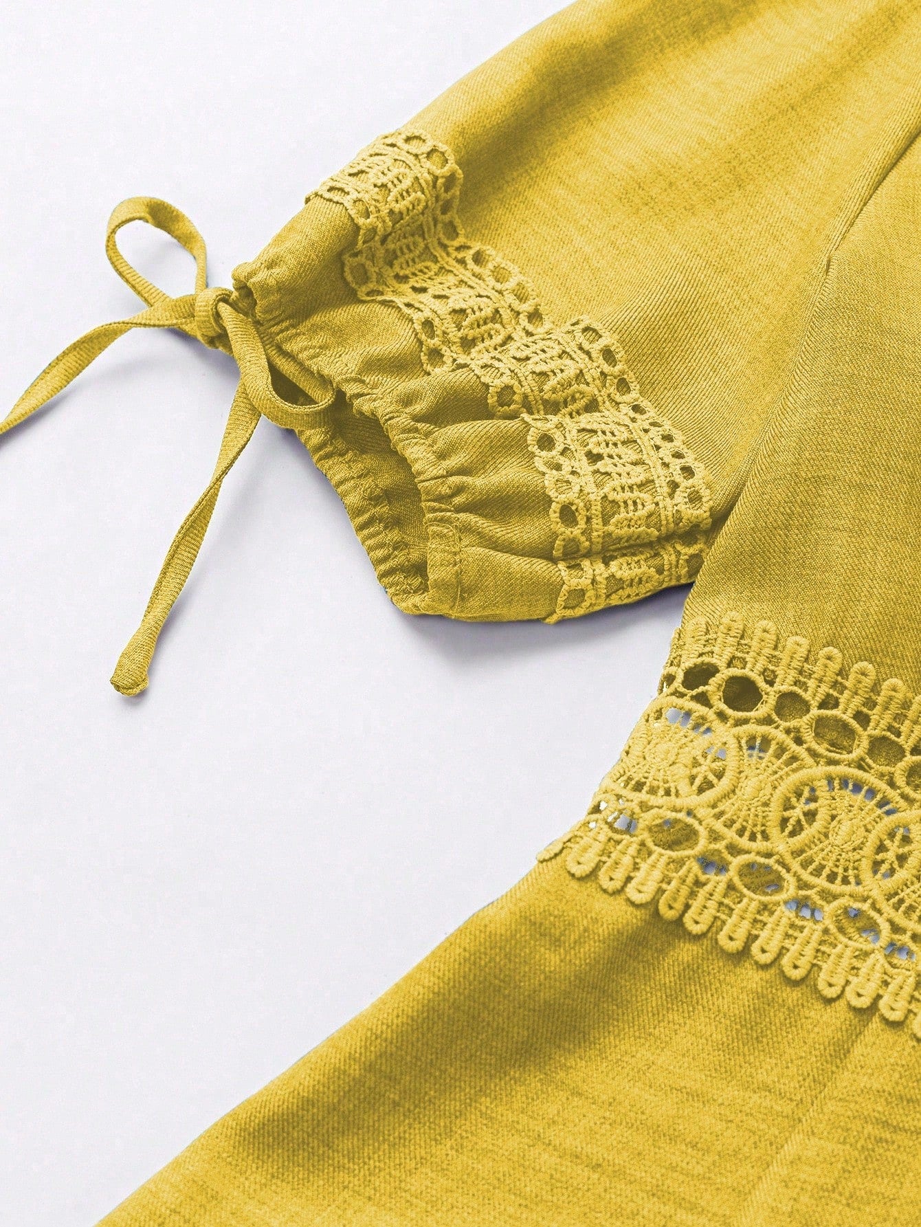 SHEIN Clasi Women's Solid Color Lace Trim Puff Sleeve Mini Dress, Summer