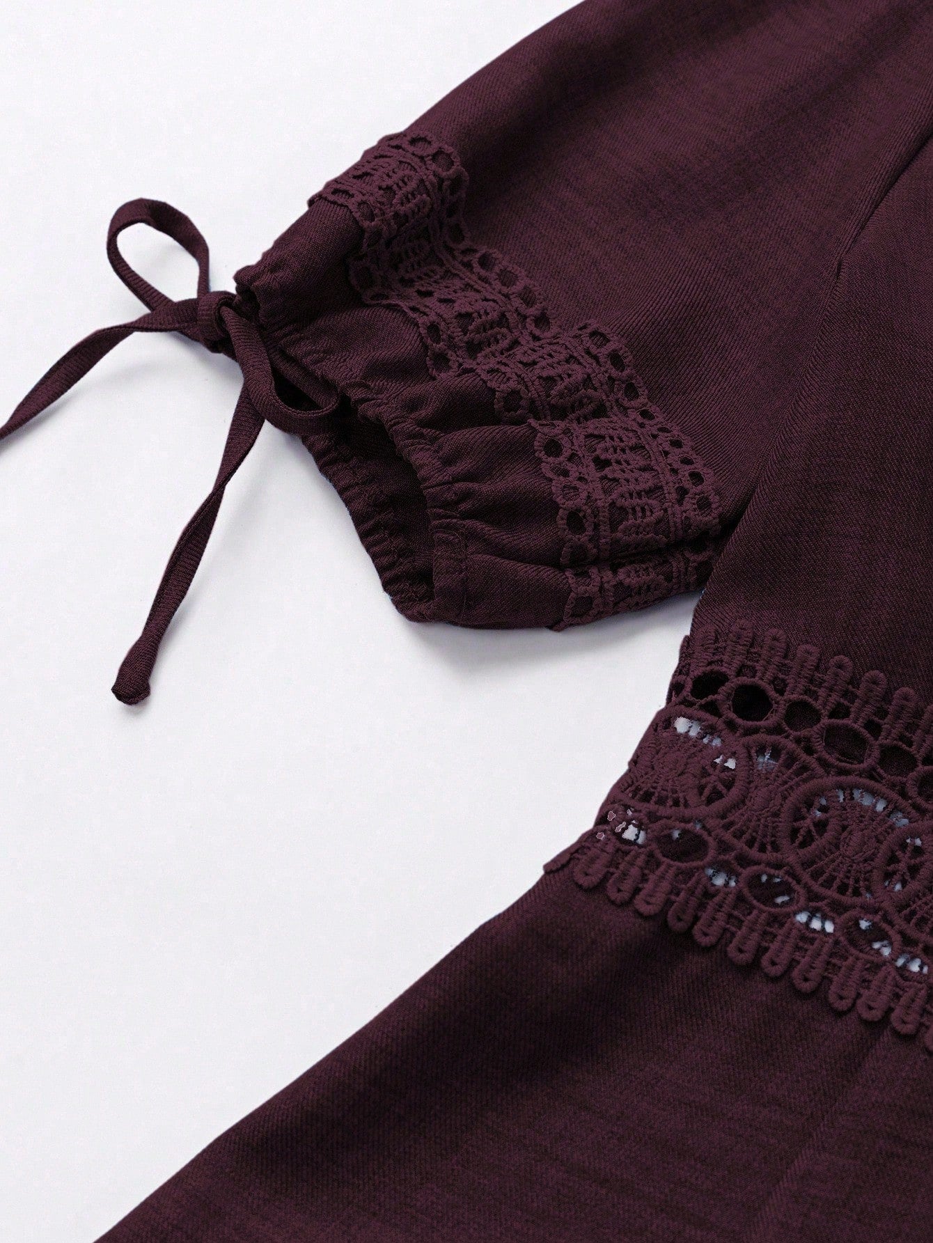 SHEIN Clasi Women's Solid Color Lace Trim Puff Sleeve Mini Dress, Summer