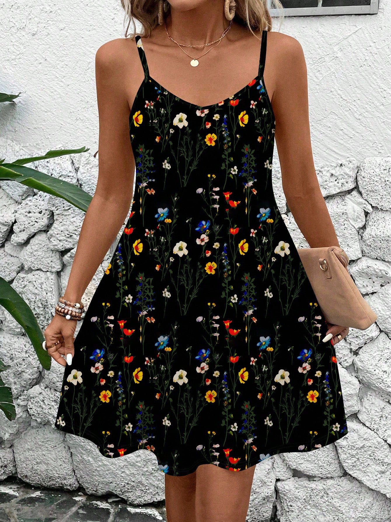 EMERY ROSE Women's Casual Tie-Dye Camisole Dress For Vacation,Sun Dress