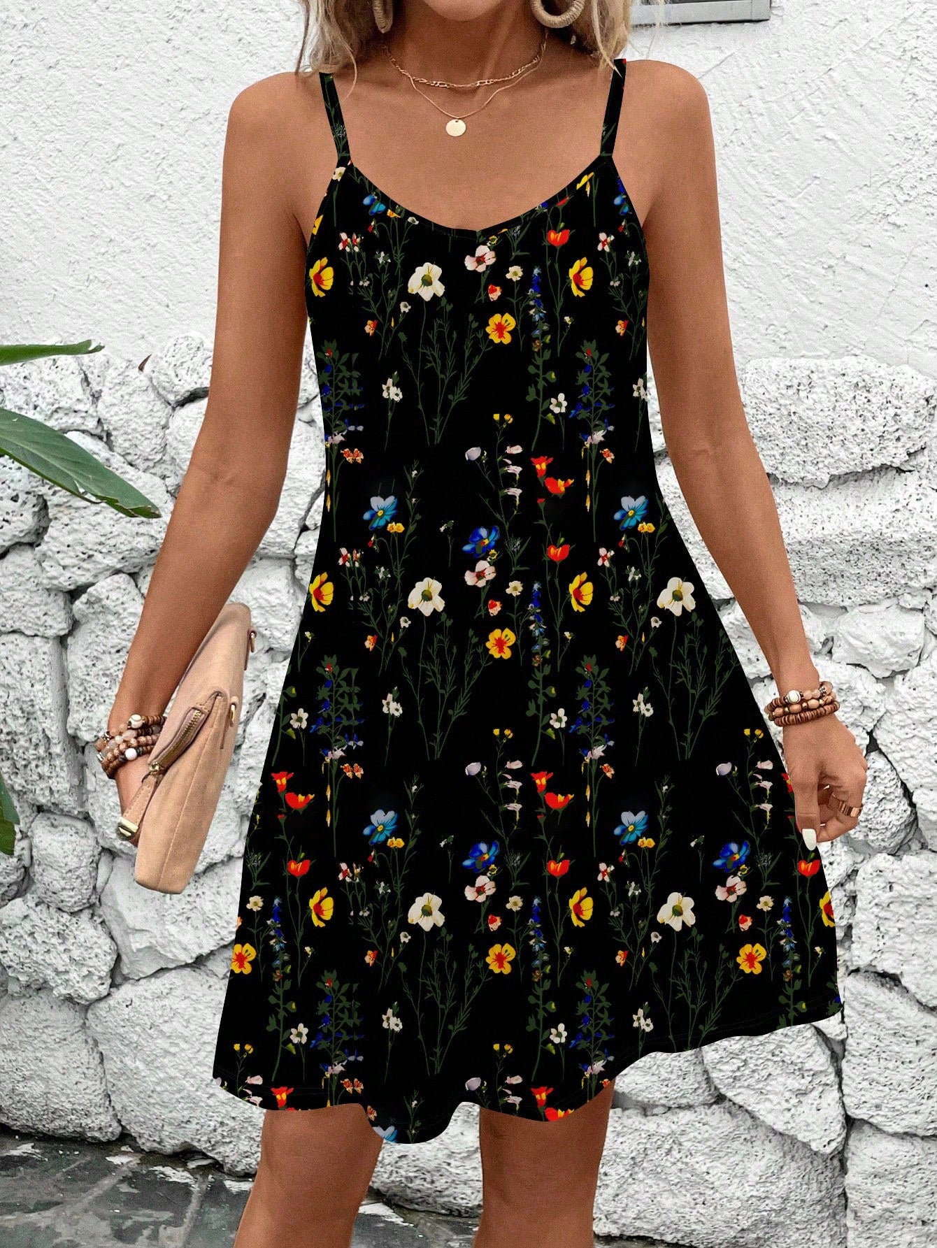 EMERY ROSE Women's Casual Tie-Dye Camisole Dress For Vacation,Sun Dress