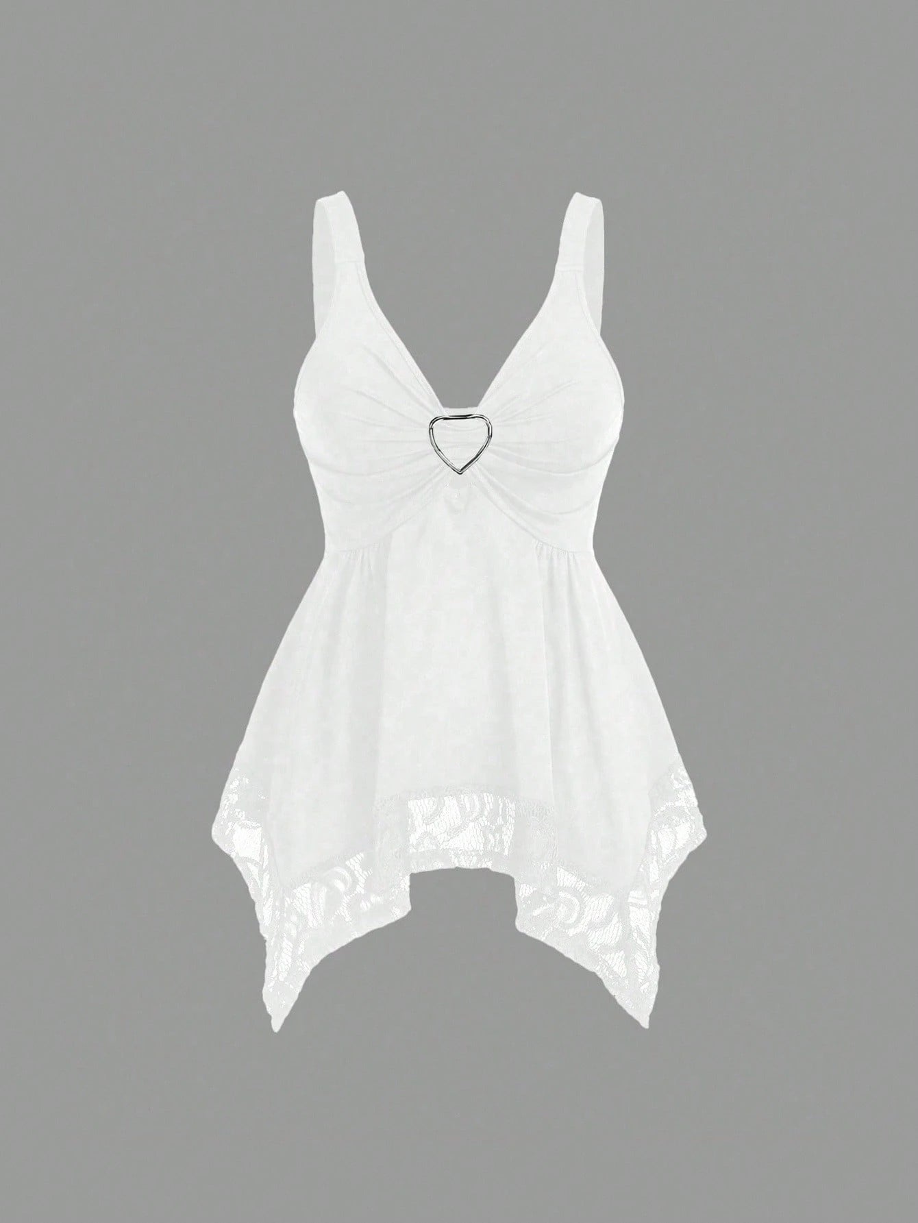 Sweetra Women Lace Decorated Heart Shaped And Floral Splicing Tank Top Y2K Outfit