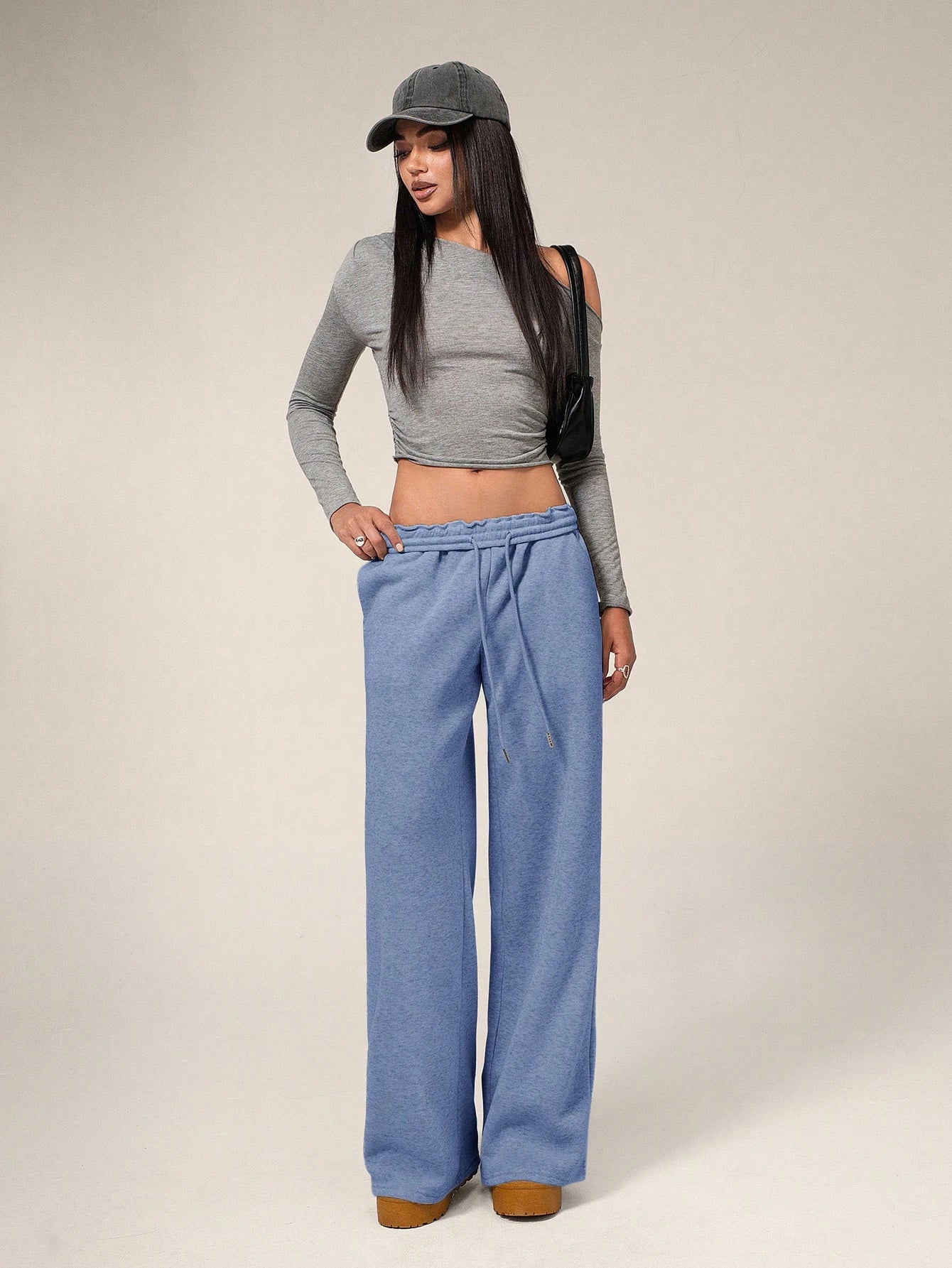 Forever 21 Autumn/Winter New Casual Loose Fit Elastic Waist Wide Leg Sweatpants, Thicker Thermal Lined, Versatile & Slimming