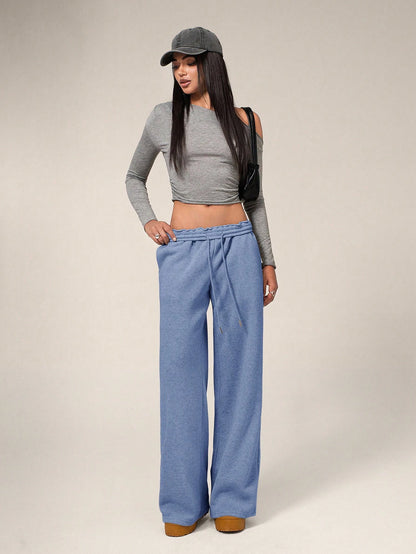 Forever 21 Autumn/Winter New Casual Loose Fit Elastic Waist Wide Leg Sweatpants, Thicker Thermal Lined, Versatile & Slimming