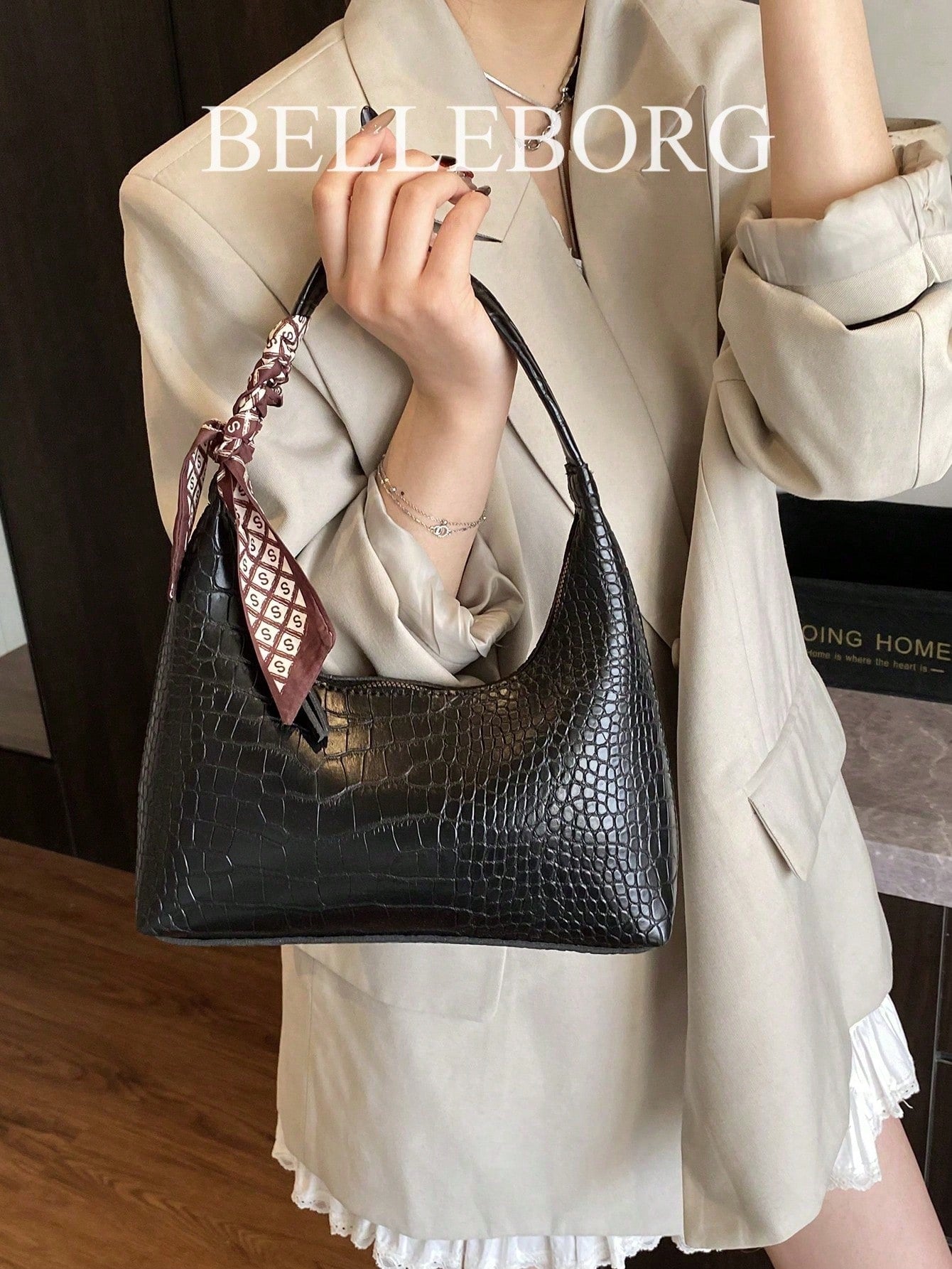 Minimalist Women's Shoulder Bag With Scarf