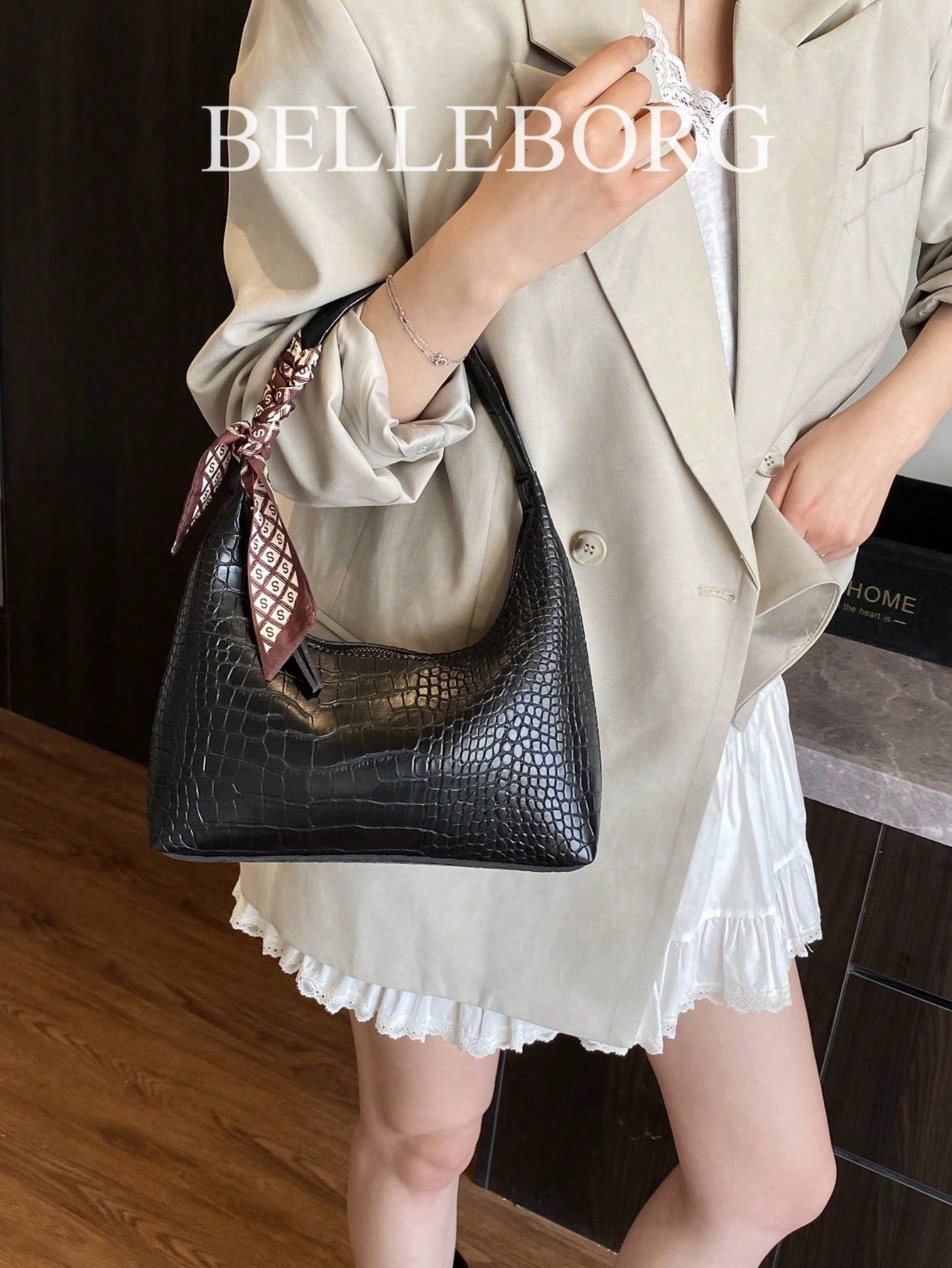 Minimalist Women's Shoulder Bag With Scarf