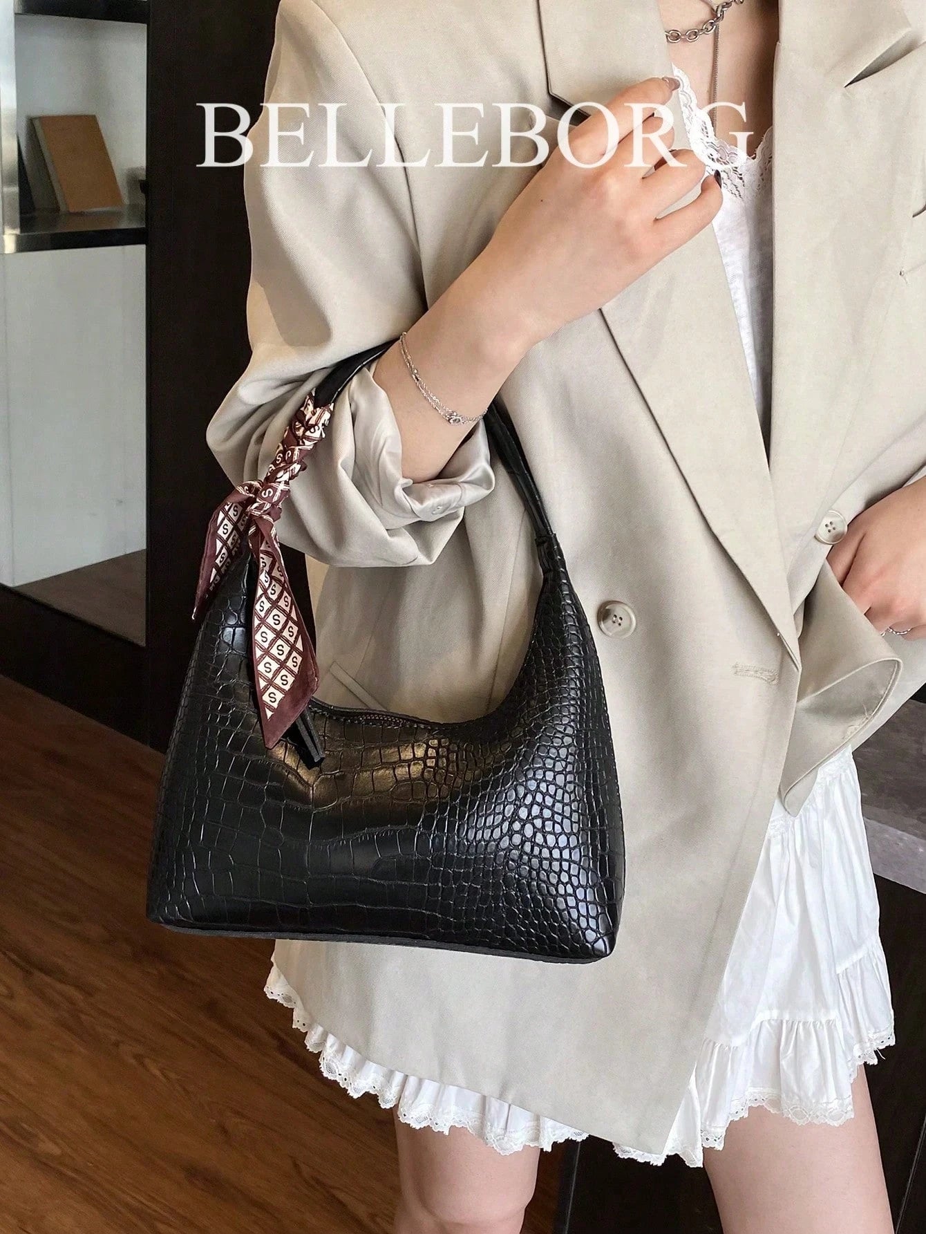 Minimalist Women's Shoulder Bag With Scarf