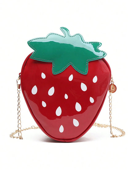 Women's Fashion Casual Versatile PU Chain Shoulder Bag, Cute Personalized Fruit Phone Pouch, Strawberry Shaped Portable Asymmetric Shoulder Bag, Suitable For Outings, Commuting, Travel, Photography, And Daily Use