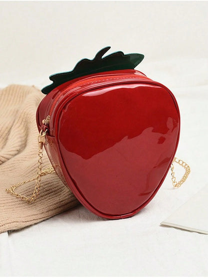 Women's Fashion Casual Versatile PU Chain Shoulder Bag, Cute Personalized Fruit Phone Pouch, Strawberry Shaped Portable Asymmetric Shoulder Bag, Suitable For Outings, Commuting, Travel, Photography, And Daily Use