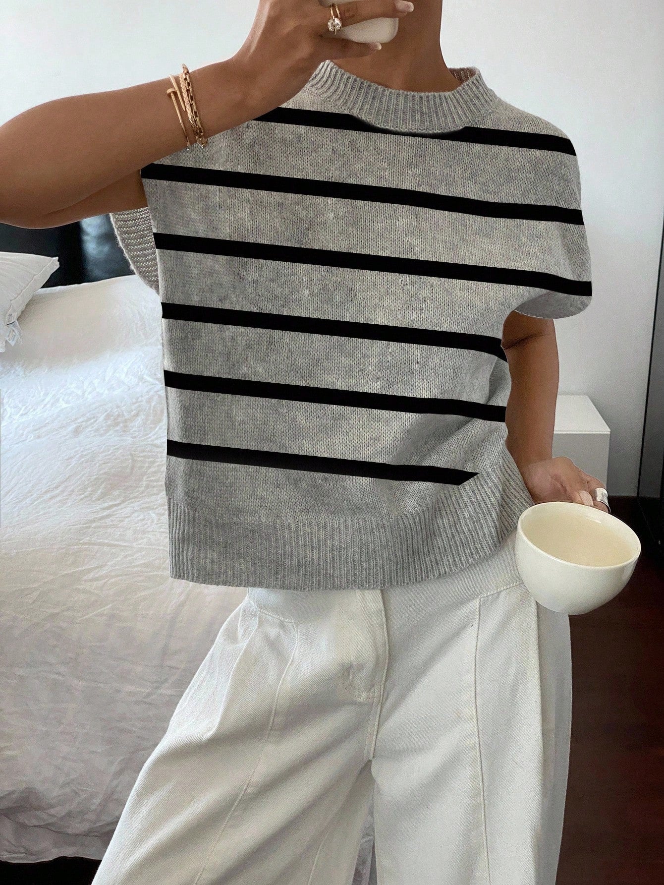 Siren Gaze Women's Casual Elegant Short Sleeve Knit Sweater, Suitable For Summer,Knitted Sweater