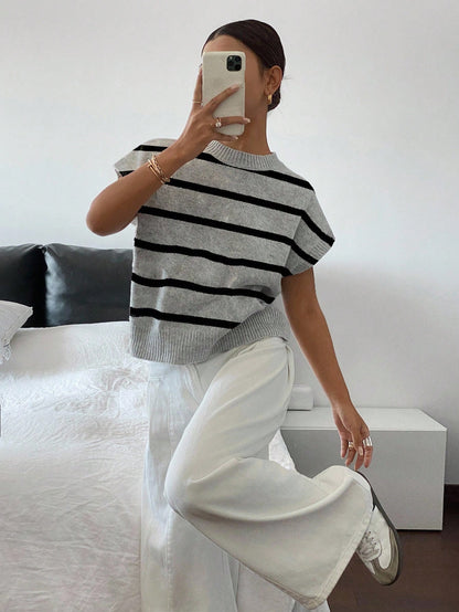 Siren Gaze Women's Casual Elegant Short Sleeve Knit Sweater, Suitable For Summer,Knitted Sweater