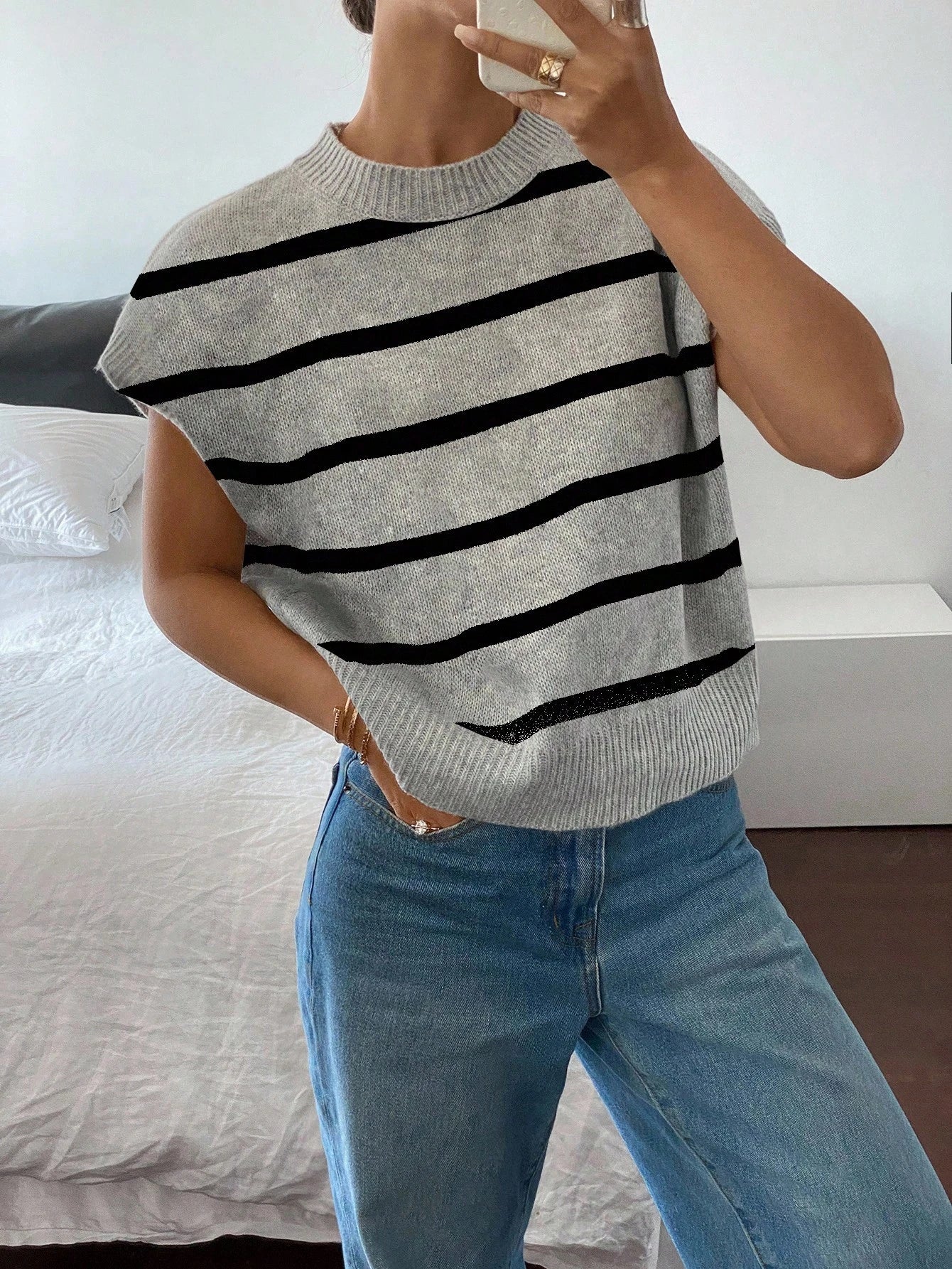 Siren Gaze Women's Casual Elegant Short Sleeve Knit Sweater, Suitable For Summer,Knitted Sweater