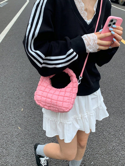 2024 New Style Cloud-Shaped Ruched Orange Bag, Handheld Bag, Versatile Casual Women's Bag, Crescent-Shaped Clutch Bag