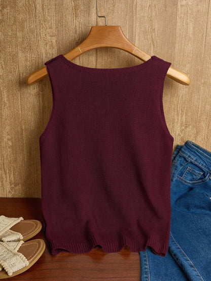 EMERY ROSE Women's Vacation Casual Solid Color Hollow Out Knit Top