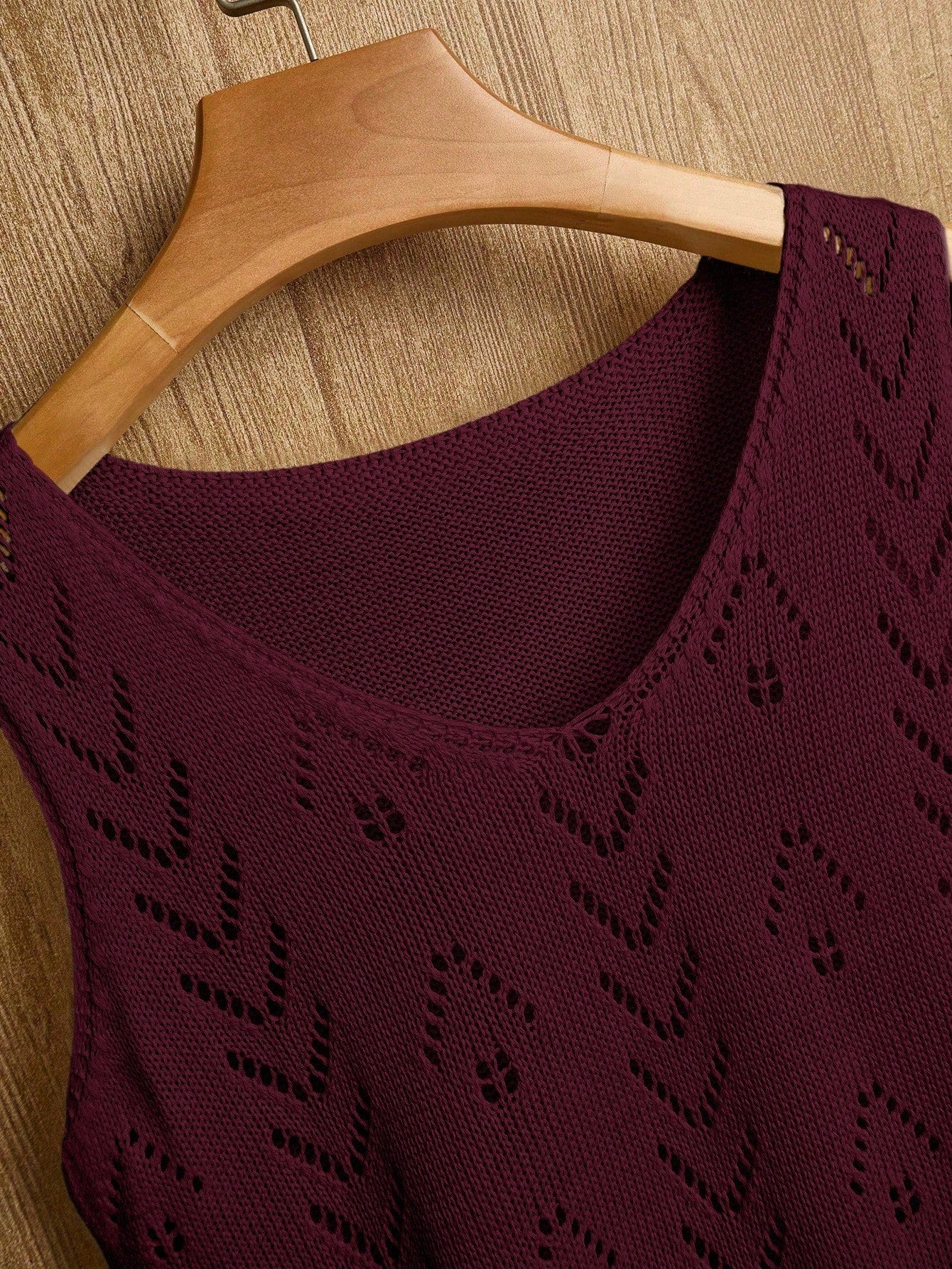 EMERY ROSE Women's Vacation Casual Solid Color Hollow Out Knit Top