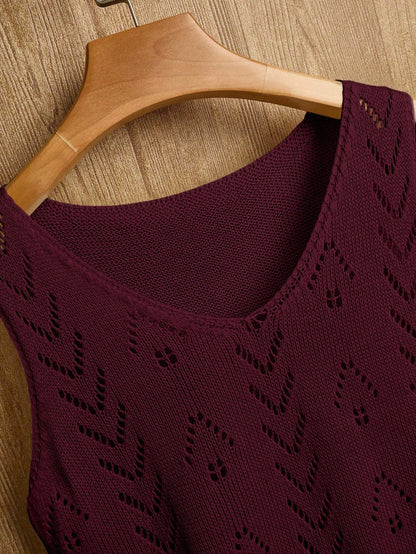 EMERY ROSE Women's Vacation Casual Solid Color Hollow Out Knit Top