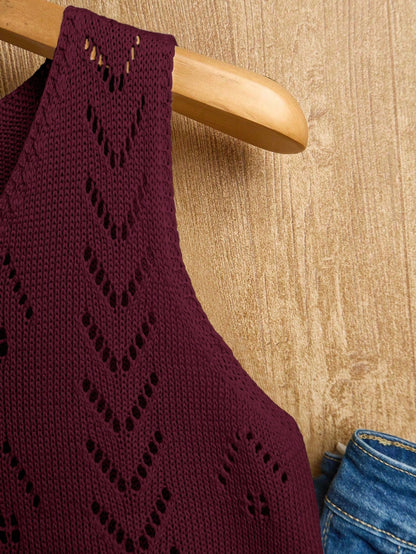 EMERY ROSE Women's Vacation Casual Solid Color Hollow Out Knit Top