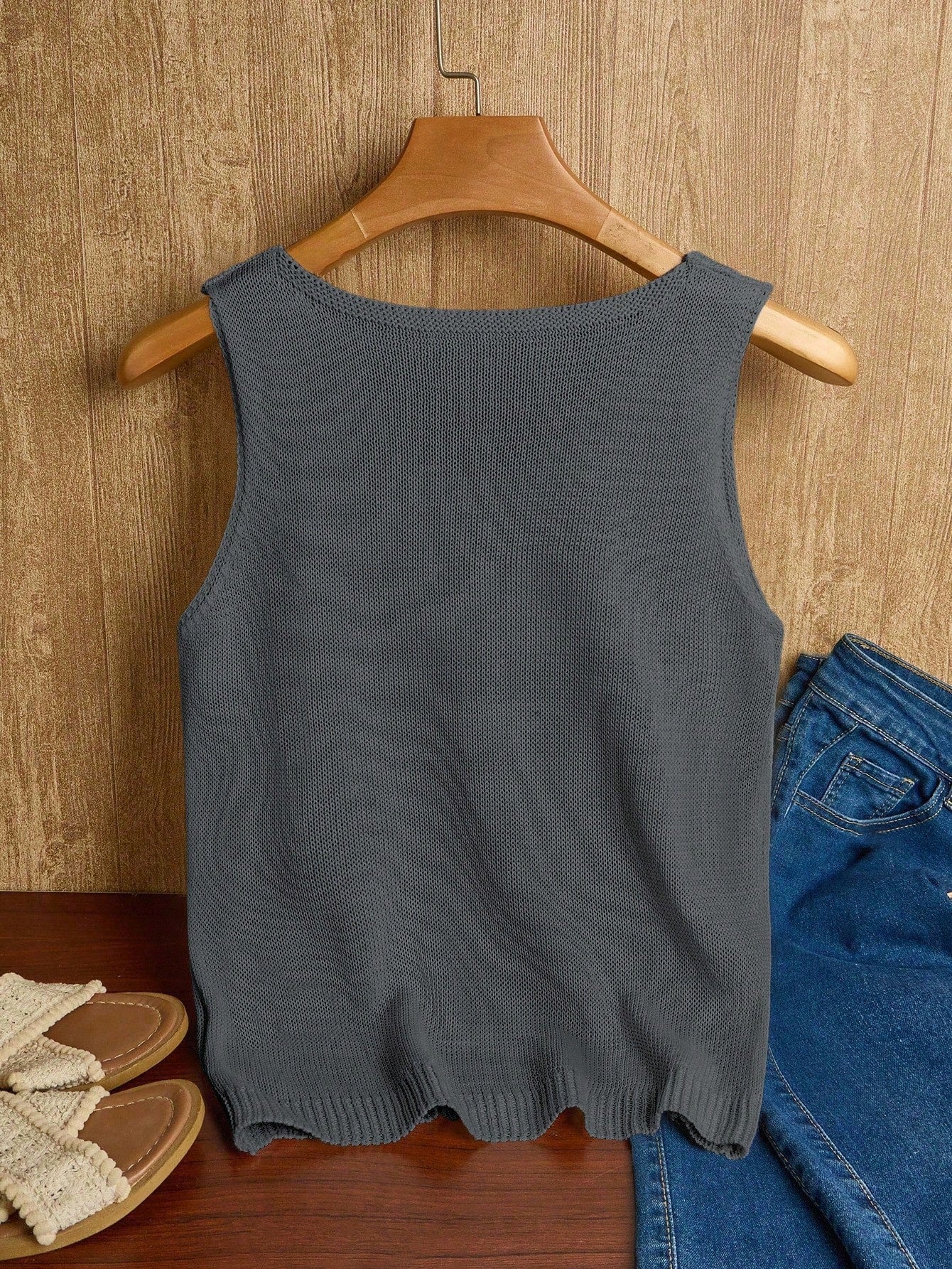 EMERY ROSE Women's Vacation Casual Solid Color Hollow Out Knit Top