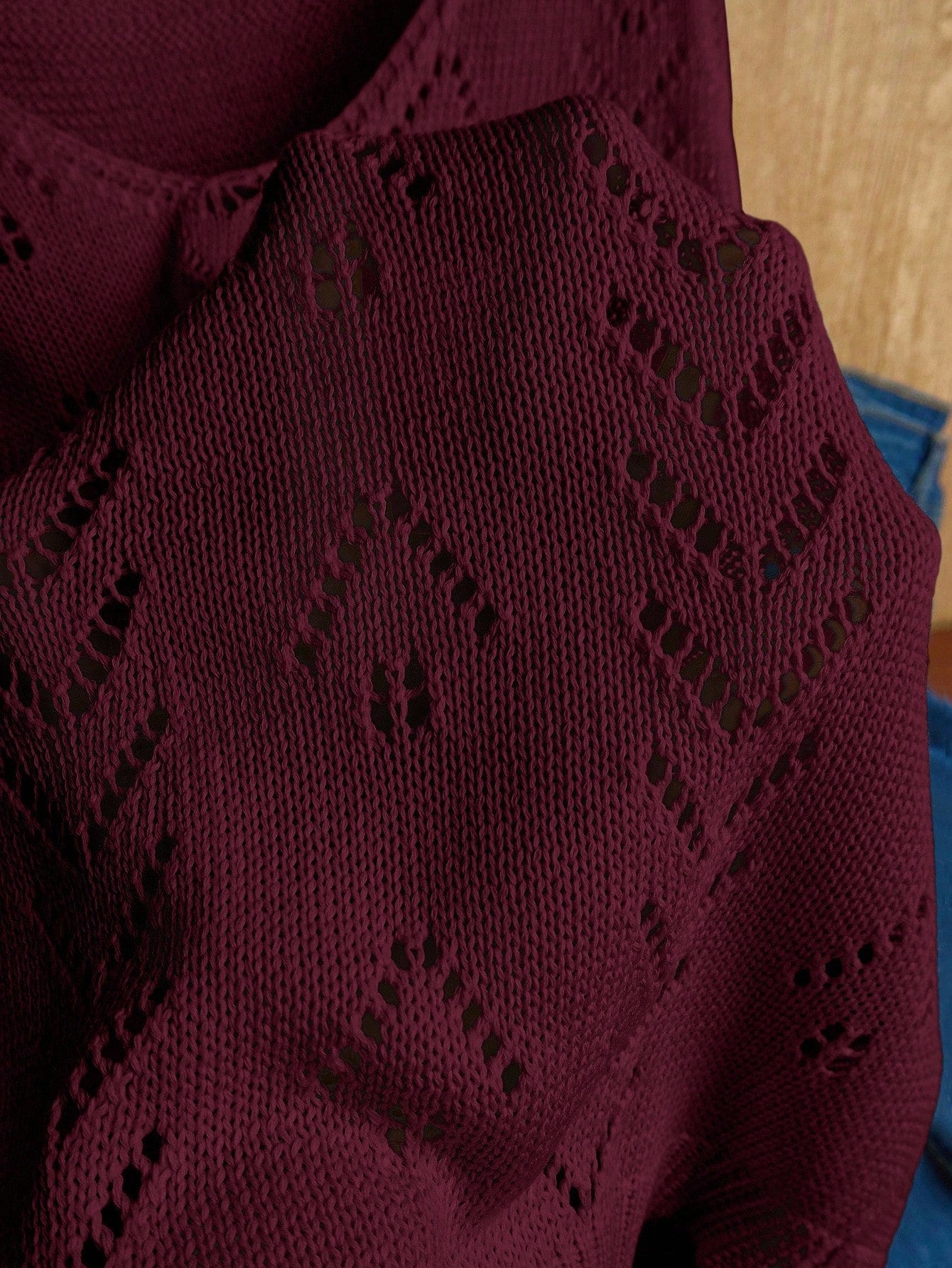 EMERY ROSE Women's Vacation Casual Solid Color Hollow Out Knit Top