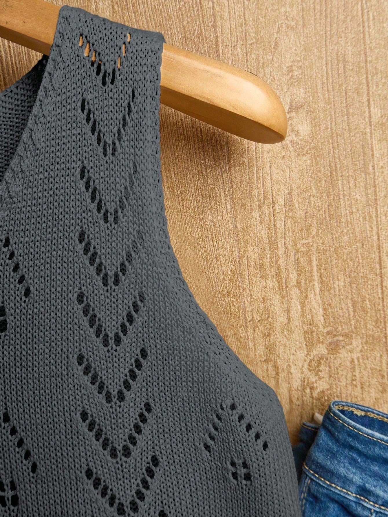 EMERY ROSE Women's Vacation Casual Solid Color Hollow Out Knit Top