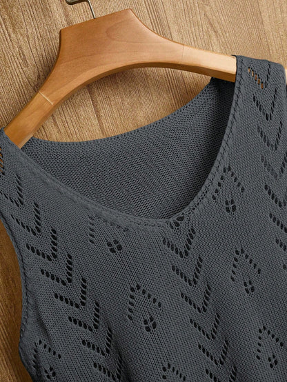 EMERY ROSE Women's Vacation Casual Solid Color Hollow Out Knit Top