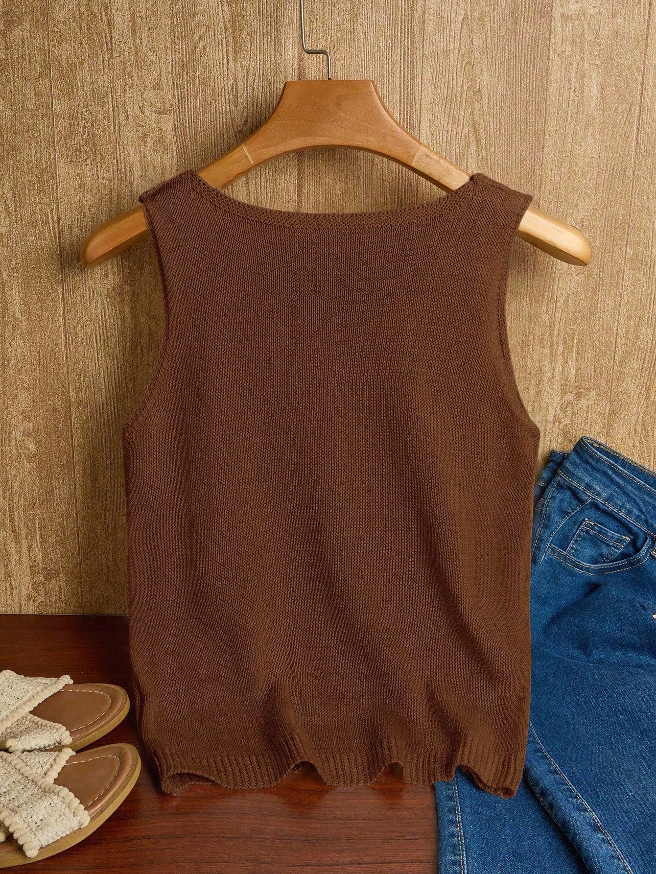 EMERY ROSE Women's Vacation Casual Solid Color Hollow Out Knit Top