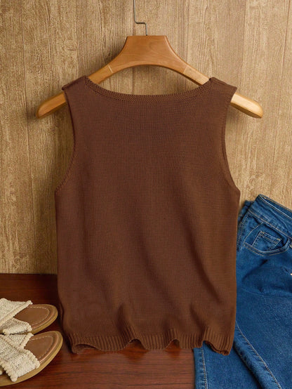 EMERY ROSE Women's Vacation Casual Solid Color Hollow Out Knit Top