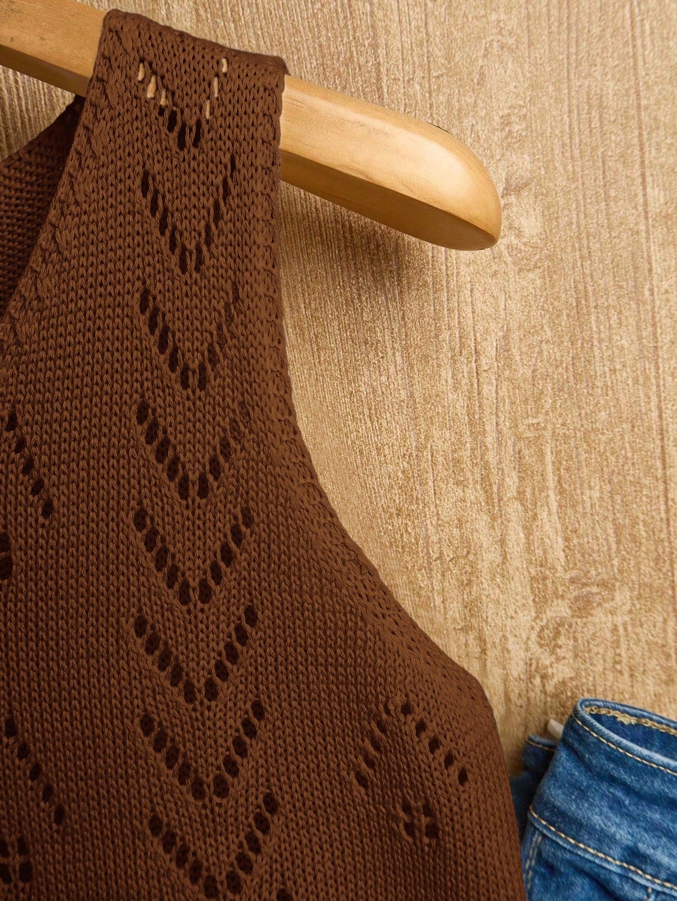 EMERY ROSE Women's Vacation Casual Solid Color Hollow Out Knit Top