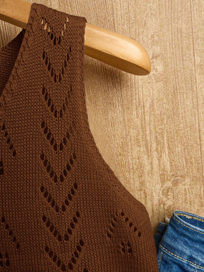 EMERY ROSE Women's Vacation Casual Solid Color Hollow Out Knit Top