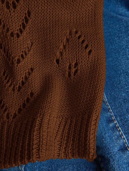 EMERY ROSE Women's Vacation Casual Solid Color Hollow Out Knit Top