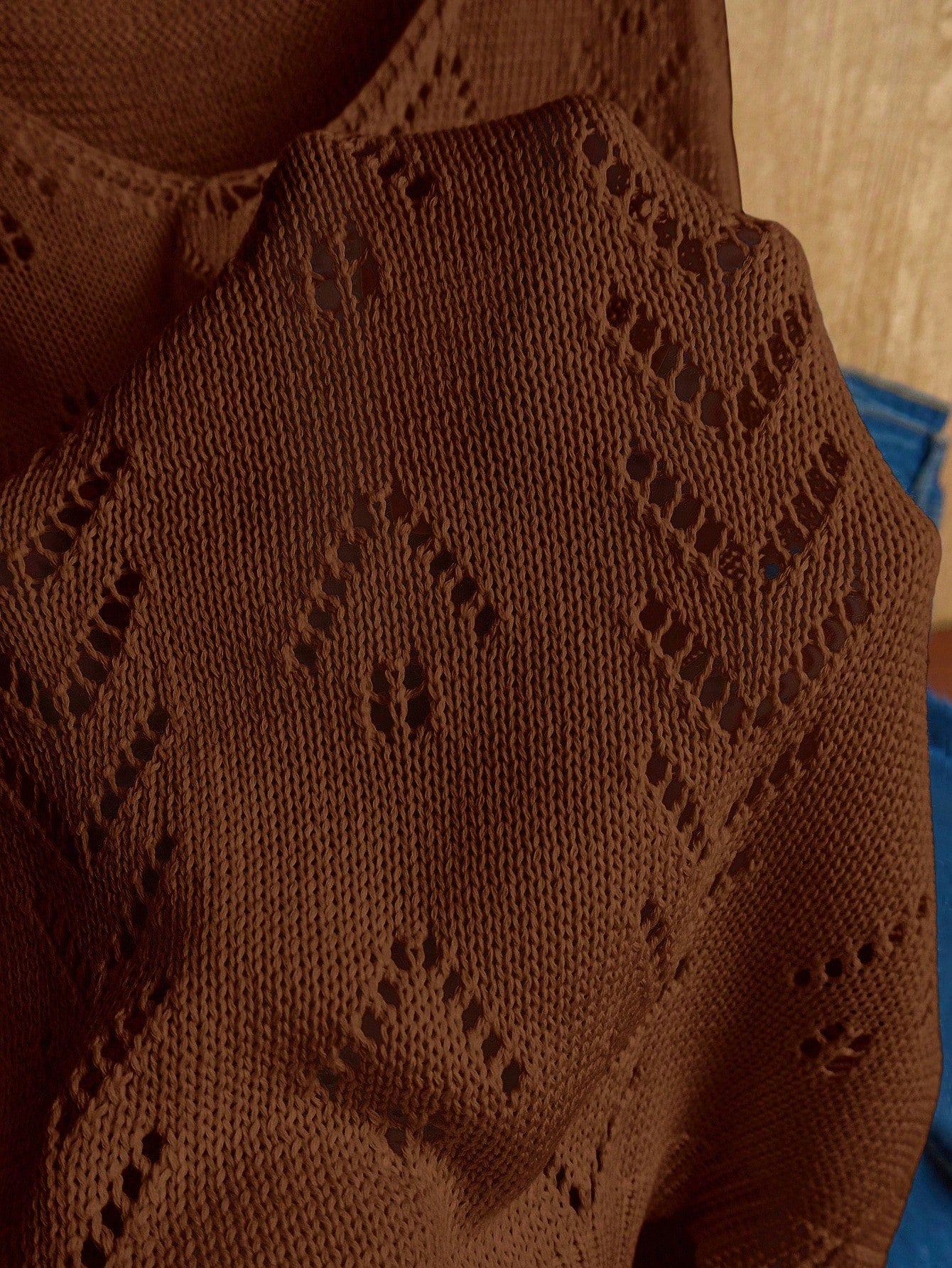 EMERY ROSE Women's Vacation Casual Solid Color Hollow Out Knit Top