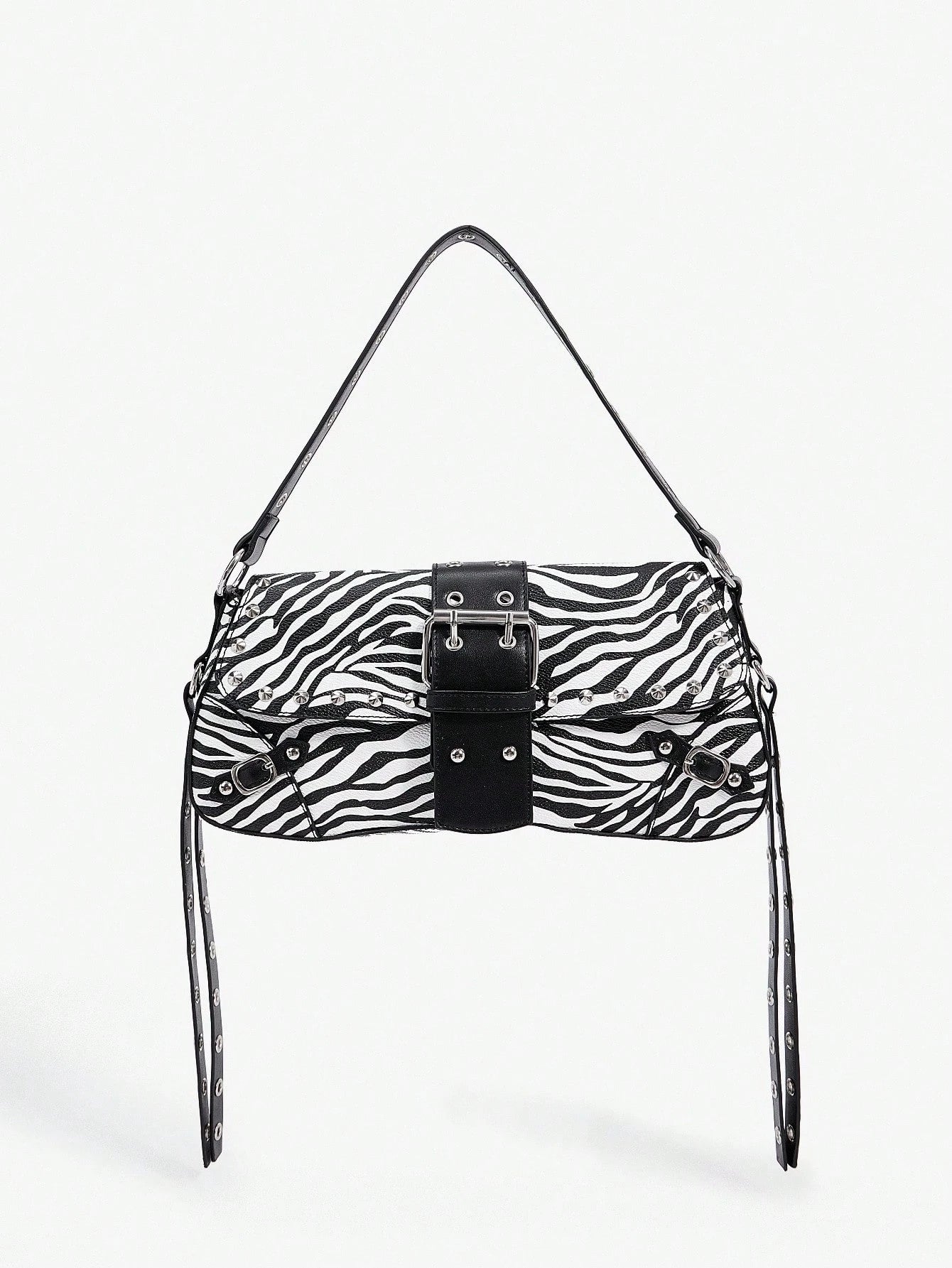 SHEIN X Lucía Bellido SHEIN SXY Fashionable Black Stud Shoulder Bag For Women, Versatile, Shopping Bag, Cool, Street Bag, Teenagers