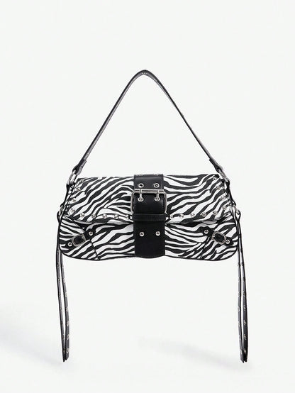 SHEIN X Lucía Bellido SHEIN SXY Fashionable Black Stud Shoulder Bag For Women, Versatile, Shopping Bag, Cool, Street Bag, Teenagers