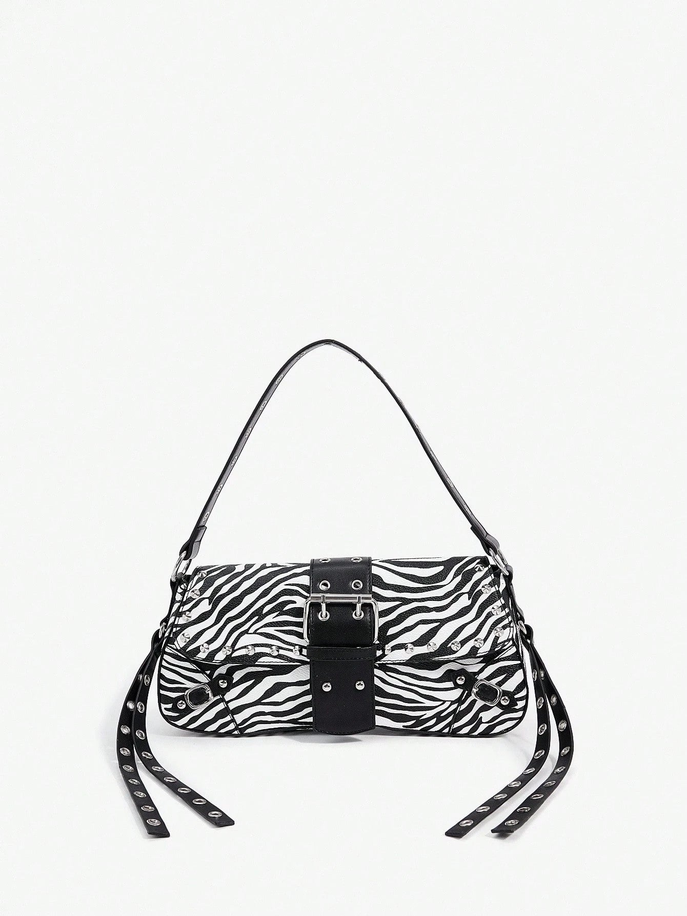 SHEIN X Lucía Bellido SHEIN SXY Fashionable Black Stud Shoulder Bag For Women, Versatile, Shopping Bag, Cool, Street Bag, Teenagers