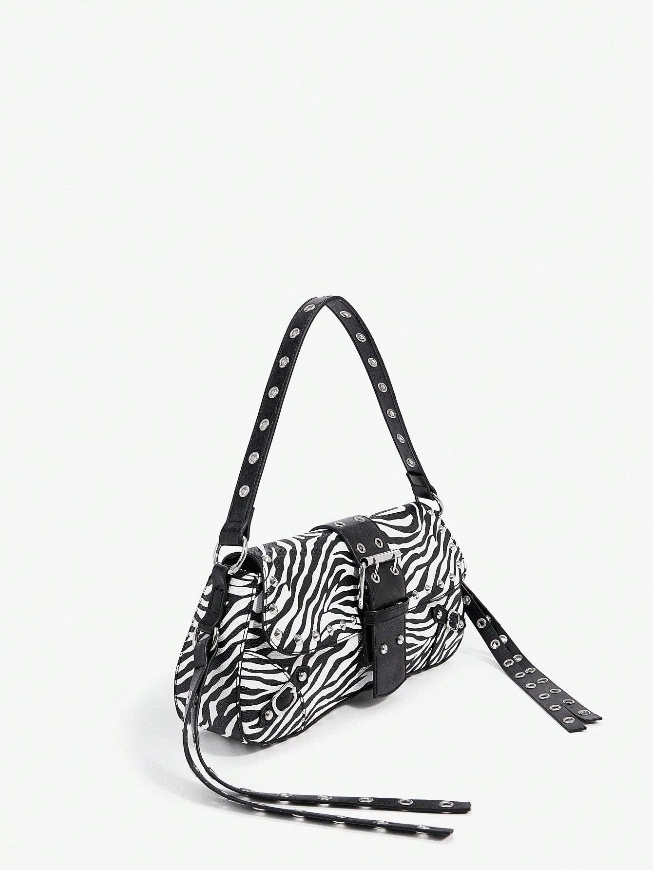 SHEIN X Lucía Bellido SHEIN SXY Fashionable Black Stud Shoulder Bag For Women, Versatile, Shopping Bag, Cool, Street Bag, Teenagers