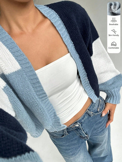 Flirla Colorblock Drop Shoulder Duster Cardigan,Long Sleeve Tops Fall Winter Cloth For Women