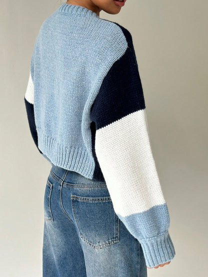 Flirla Colorblock Drop Shoulder Duster Cardigan,Long Sleeve Tops Fall Winter Cloth For Women