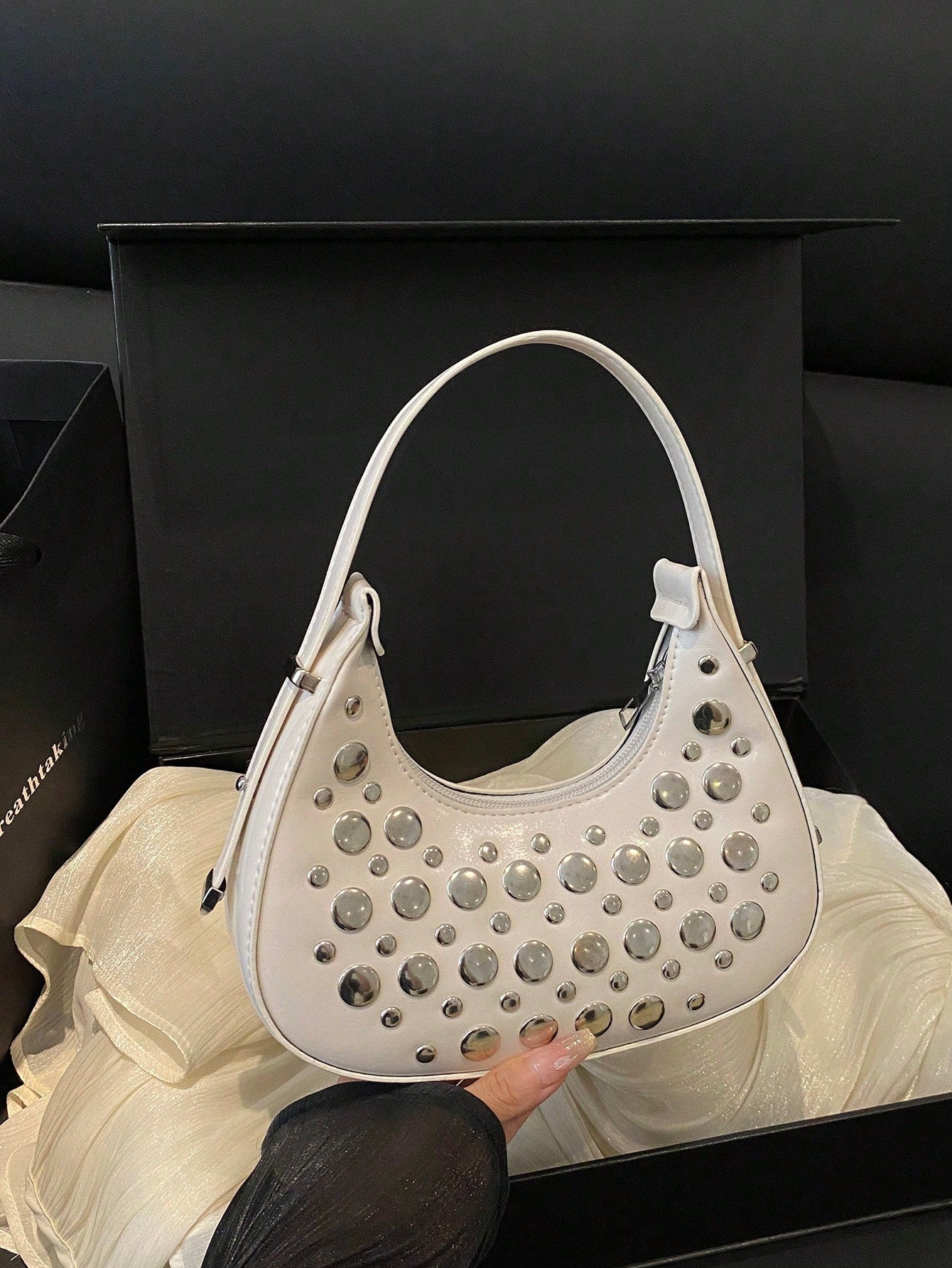 1pc Coffee Brown Crescent-Shaped PU Leather Shoulder Bag, Fashion Simple Solid Color Women Underarm Bag, Autumn/Winter