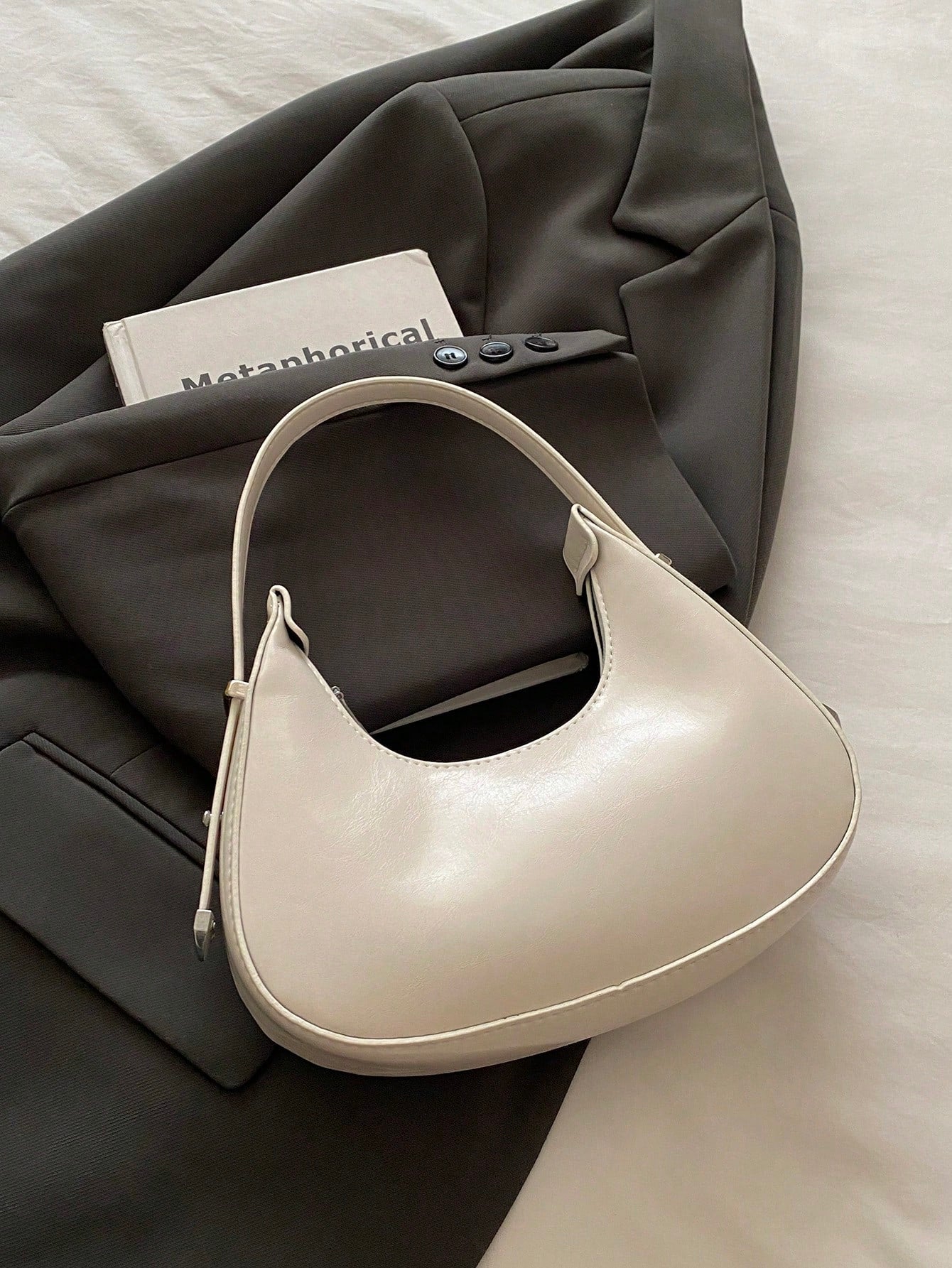1pc Coffee Brown Crescent-Shaped PU Leather Shoulder Bag, Fashion Simple Solid Color Women Underarm Bag, Autumn/Winter
