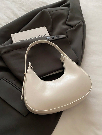 1pc Coffee Brown Crescent-Shaped PU Leather Shoulder Bag, Fashion Simple Solid Color Women Underarm Bag, Autumn/Winter