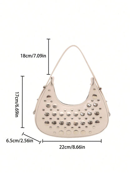 1pc Coffee Brown Crescent-Shaped PU Leather Shoulder Bag, Fashion Simple Solid Color Women Underarm Bag, Autumn/Winter