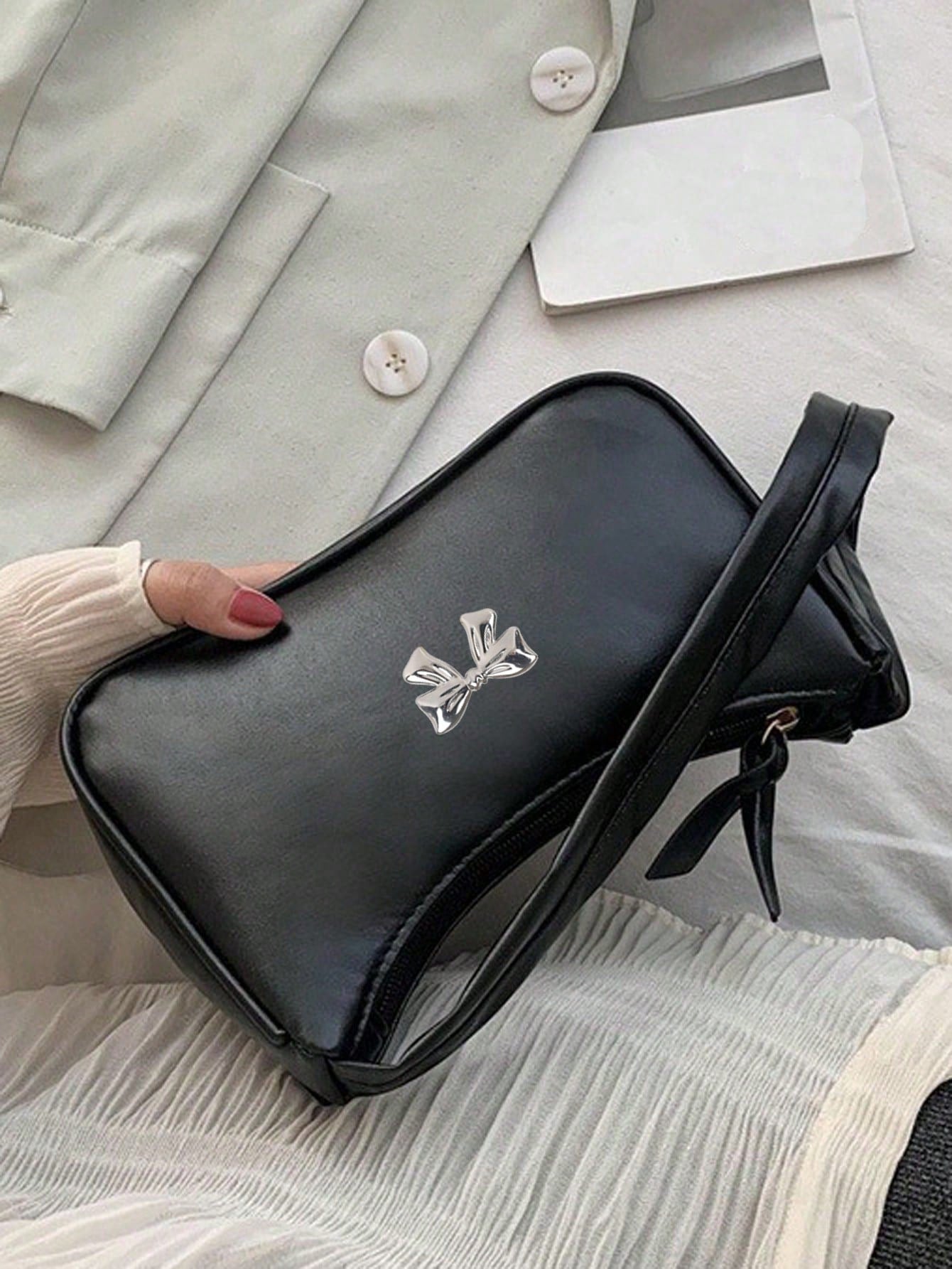 Solid Color Mini Underarm Shoulder Bag, PU Leather Small Bag, Simple Casual Versatile Handbag, Large Capacity Zipper French Baguette Bag, Suitable For Outing, Date, Shopping, Coin Purse, Phone Bag