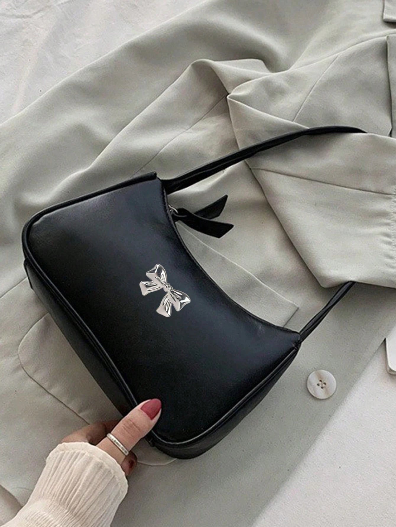 Solid Color Mini Underarm Shoulder Bag, PU Leather Small Bag, Simple Casual Versatile Handbag, Large Capacity Zipper French Baguette Bag, Suitable For Outing, Date, Shopping, Coin Purse, Phone Bag