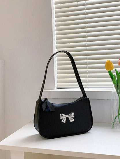 Solid Color Mini Underarm Shoulder Bag, PU Leather Small Bag, Simple Casual Versatile Handbag, Large Capacity Zipper French Baguette Bag, Suitable For Outing, Date, Shopping, Coin Purse, Phone Bag