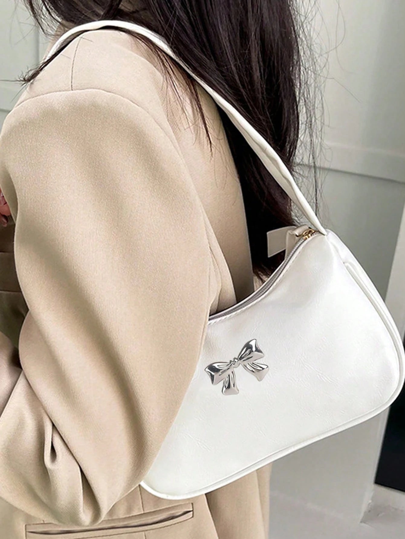 Solid Color Mini Underarm Shoulder Bag, PU Leather Small Bag, Simple Casual Versatile Handbag, Large Capacity Zipper French Baguette Bag, Suitable For Outing, Date, Shopping, Coin Purse, Phone Bag