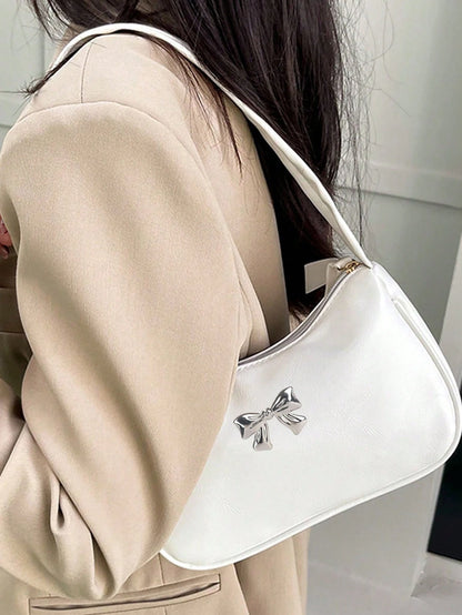 Solid Color Mini Underarm Shoulder Bag, PU Leather Small Bag, Simple Casual Versatile Handbag, Large Capacity Zipper French Baguette Bag, Suitable For Outing, Date, Shopping, Coin Purse, Phone Bag